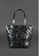 Фото Кожаная плетеная женская сумка Пазл L угольно-черная